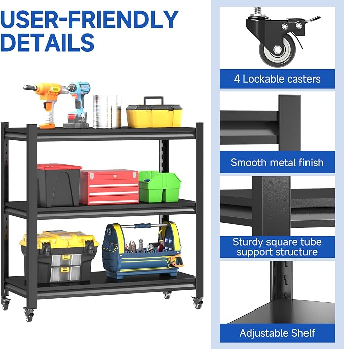 Standing Storage Racks, 3 Tier Garage Shelving Heavy Duty Adjustable Garage - Image 5