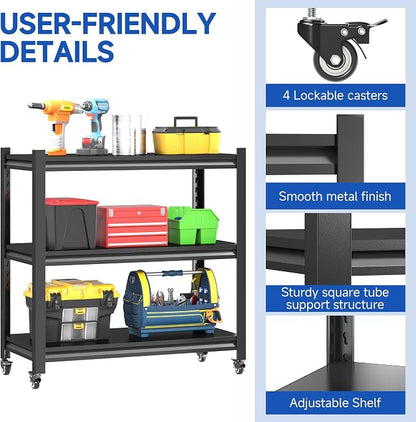 Standing Storage Racks, 3 Tier Garage Shelving Heavy Duty Adjustable Garage - Image 5
