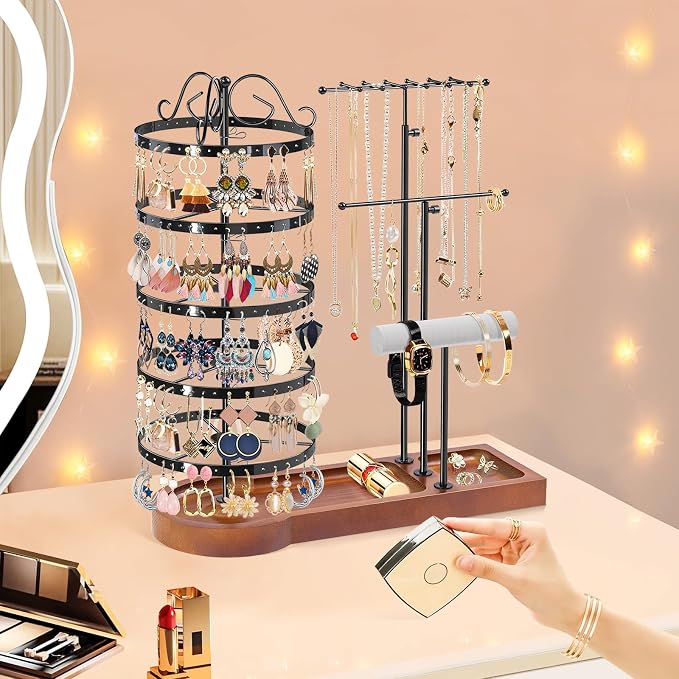 KALYLOC Jewelry Earring Holder Organizer, Adjustable 5 Tiers Rotating Earring - Image 5