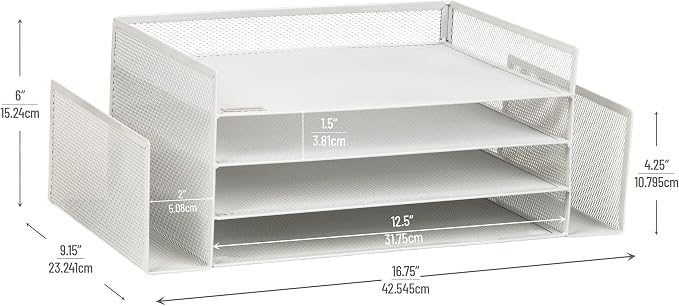 Mind Reader Desktop Organizer, File Storage, Paper Tray, Metal Mesh, 16.75" L x - Image 3