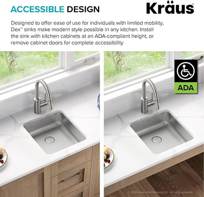 KRAUS Dex 17-inch Undermount 16 Gauge Stainless Steel Single Bowl ADA Kitchen - Image 5