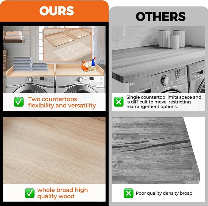 Washer Dryer Countertop, Wooden Laundry Countertop Set of 2 Dryer Storage Shelf - Image 5