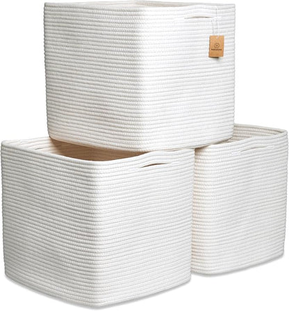 NaturalCozy 13x15x13 Kallax Storage Cubes, 3 Pack | Cotton Rope Cube Storage by NaturalCozy