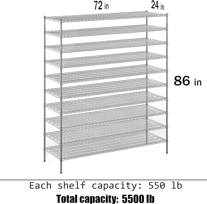 24" Deep x 72" Wide x 86" Height Wire Shelving Kit | 10-Tier | NSF Commercial - Image 3