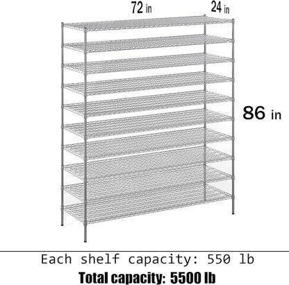 24" Deep x 72" Wide x 86" Height Wire Shelving Kit | 10-Tier | NSF Commercial - Image 3