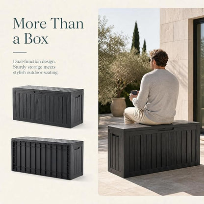 98 Gallon Large Deck Box, Waterproof Resin Outdoor Storage Box Lockable - Image 4
