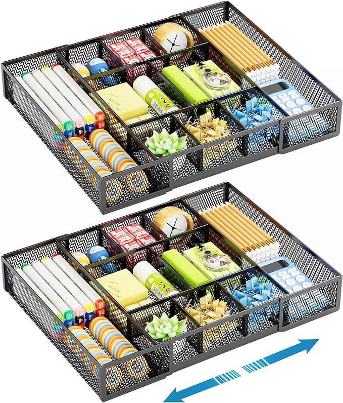 Marbrasse Expandable Desk Drawer Organizer, Mesh Drawer Organizer Tray by Marbrasse