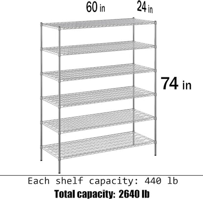 24" Deep x 60" Wide x 74" Height Wire Shelving Kit | 6-Tier | NSF Commercial - Image 3