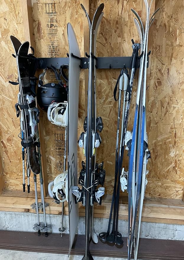 Wall Mount Ski Storage Rack, Garage Snowboard Storage Organizer 4 Pairs Metal - Image 8
