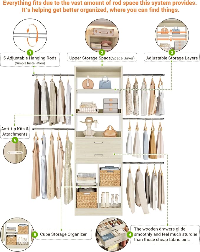 Small Closet System, 3.2-6.8FT Small Closet Organizer - Image 4