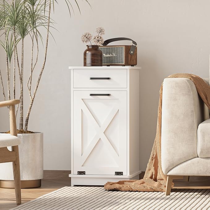 White Tilt Out Laundry Hamper Cabinet Hidden Laundry Hamper - Image 8