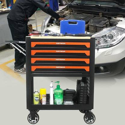 36" Tool Box with Wheels 4 Drawers Rolling Tool Cart, Wooden Top Workbench - Image 2