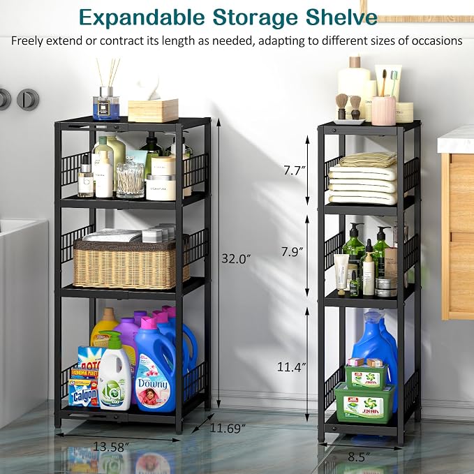 DAOUTIME Expandable Slim Storage Shelf, 4 Tier Metal Shelving Unit - Image 5