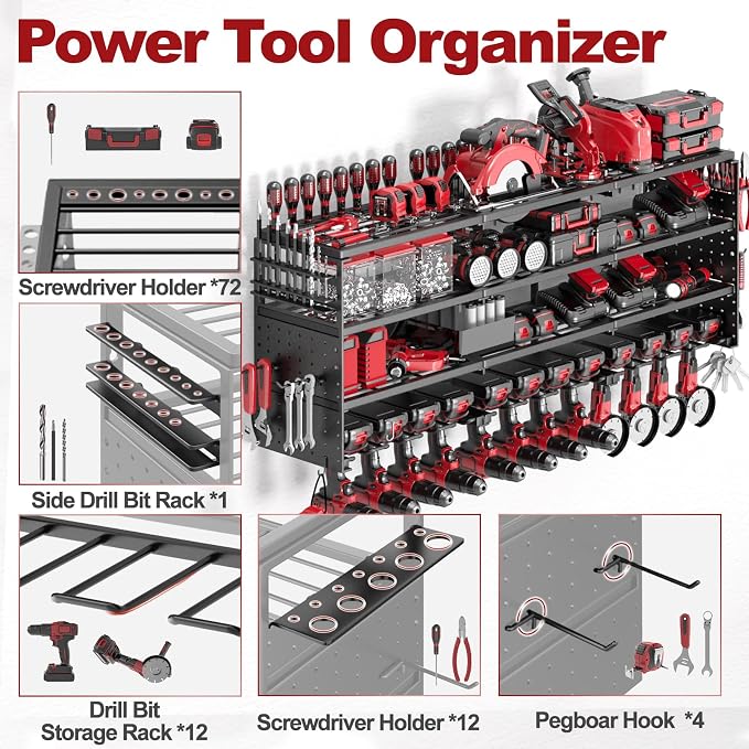 52" W Large Power Tool Organizer Wall Mount -4 Layer Heavy Duty Power Tool Rack - Image 3