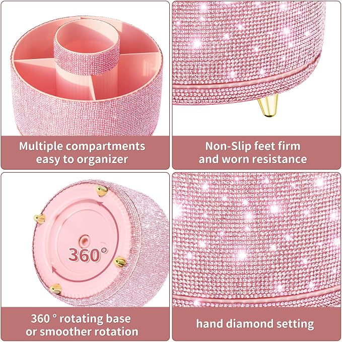 fanado Bling Diamond Makeup Brush Holder, 360° Rotating Makeup Organizer - Image 3