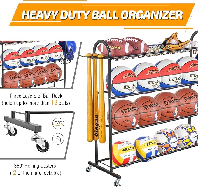 PLKOW Basketball Rack, Rolling Ball Storage - Image 4