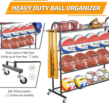 PLKOW Basketball Rack, Rolling Ball Storage - Image 4