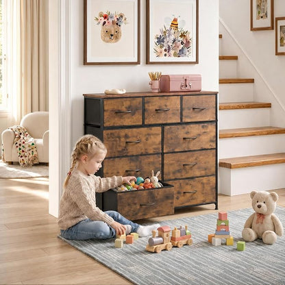 WLIVE Tall Dresser for Bedroom, 9 Drawer Chest of Drawers, Rustic Brown | 9 - Image 4