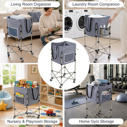 Laundry Basket with Wheels, 35.9" No-Bend Rolling Hamper, steel frame, foldable - Image 7