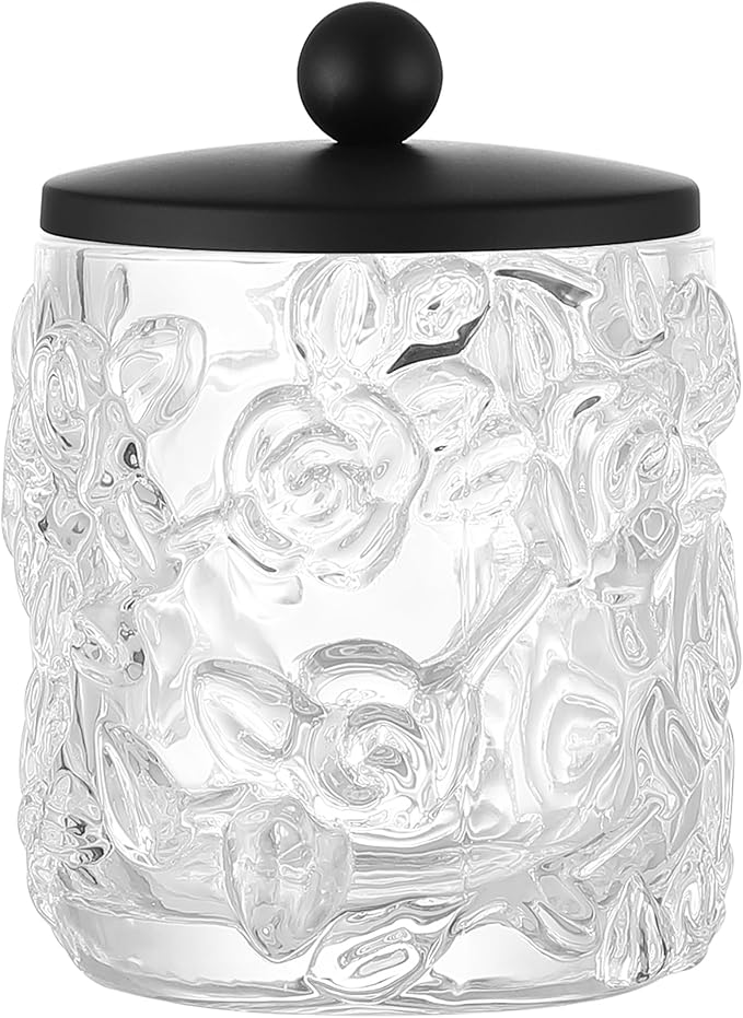 Clear Transparent Apothecary Floral Embossed Glass Jar by IndecorHome