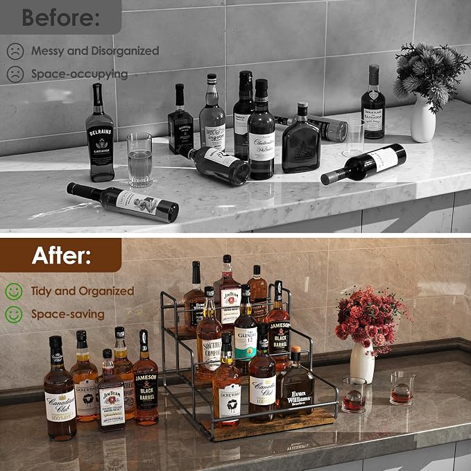 Nuovoware Liquor Bottle Display Shelf, 3-Tier Liquor Shelf, Carbon Steel Bar - Image 5
