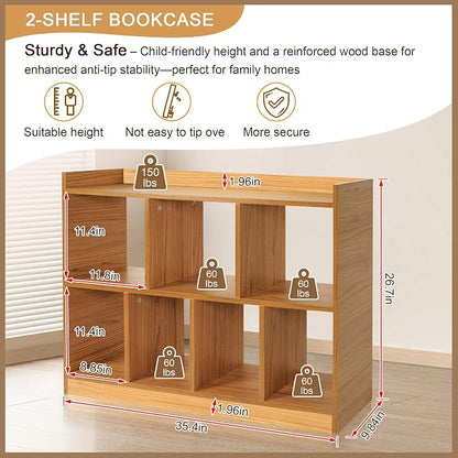 DOUSY- 7 Cube Bookshelf, Open Wooden Bookcase - Image 2