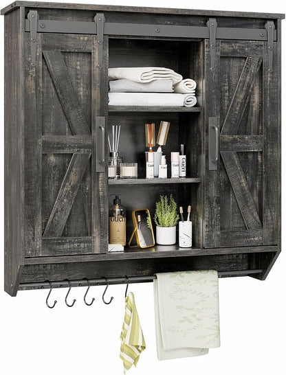 Trironsun Farmhouse Medicine Cabinet 2 Sliding Barn Doors 3 Tier Rustic Wood by TrironsunHome