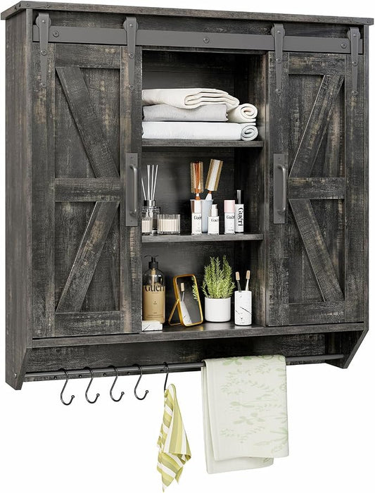 Trironsun Farmhouse Medicine Cabinet 2 Sliding Barn Doors 3 Tier Rustic Wood by TrironsunHome