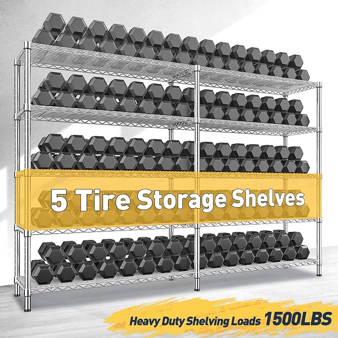 REIBII 70" W Wire Shelving Load 1500LBS, Metal Shelving 5-Tier Storage Shelves - Image 4