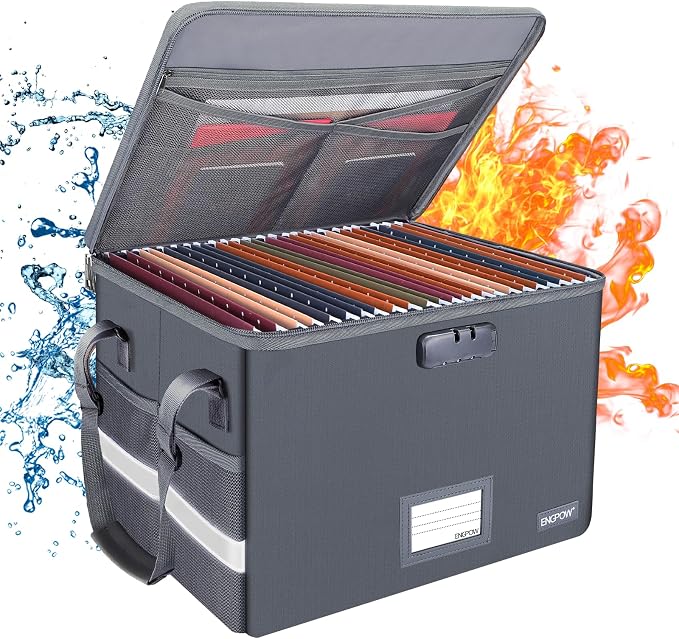 ENGPOW File Box with Lock, Fireproof Document Box with Zipper Lid, Collapsible by ENGPOW