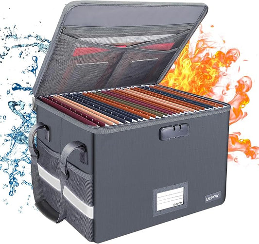 ENGPOW File Box with Lock, Fireproof Document Box with Zipper Lid, Collapsible by ENGPOW