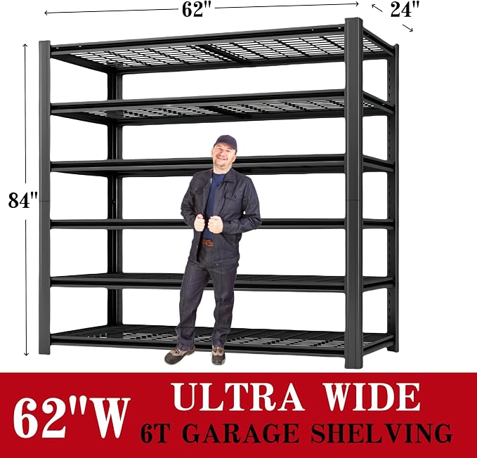 6T 62" W x 24" D x 84" H Garage Shelving Heavy Duty Metal Shelving 6000LBS - Image 3