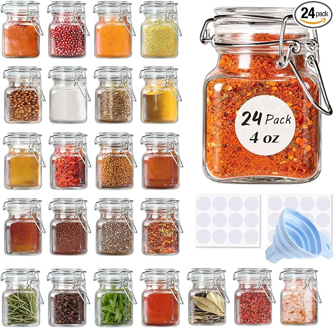 SPANLA Spice Jars, 24 Pack 4oz Small Glass Jars by SPANLA