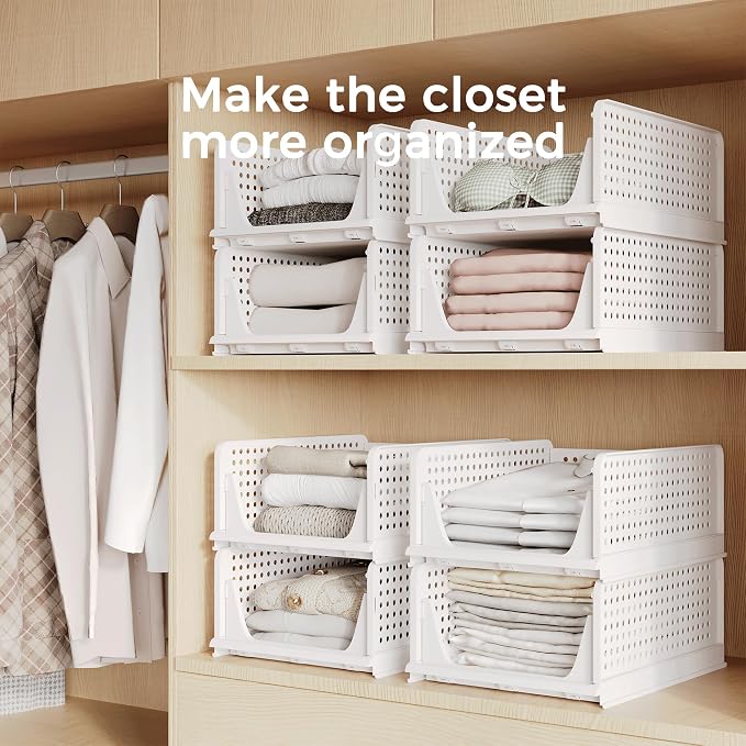 Pinkpum Stackable Plastic Storage Basket, Foldable Closet Organizers, Drawer - Image 5