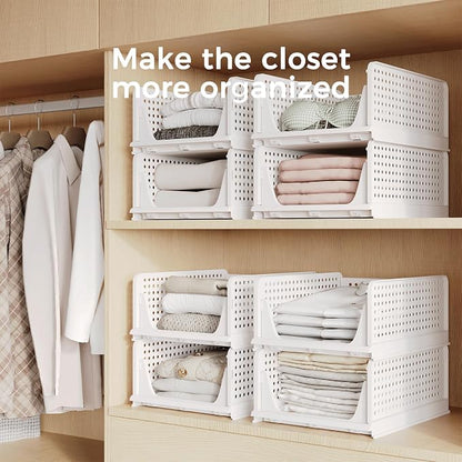 Pinkpum Stackable Plastic Storage Basket, Foldable Closet Organizers, Drawer - Image 5