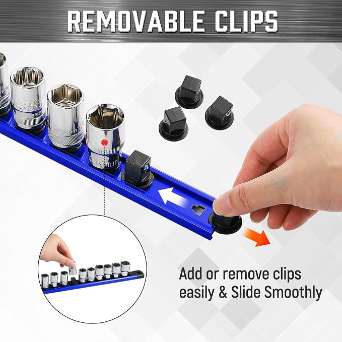 ALOANES 6-Piece Magnetic Socket Organizer, Heavy Duty Aluminum Socket Rails - Image 3