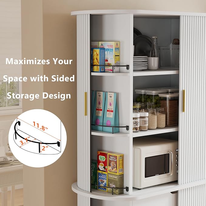 iPormis Kitchen Pantry with Sliding Doors, Tall Modern Curved Pantry Storage - Image 6