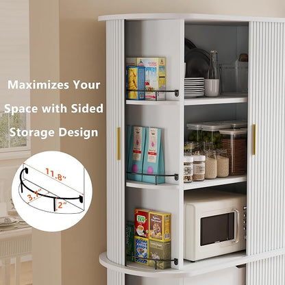 iPormis Kitchen Pantry with Sliding Doors, Tall Modern Curved Pantry Storage - Image 6