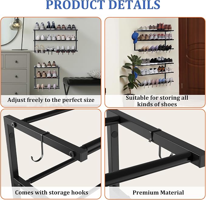 3 Pack Wall Mounted Shoe Rack, 3 Tier Hanging Shoe Rack Holds 36 Pairs - Image 7