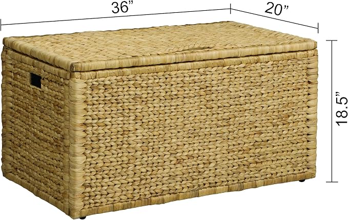 eHemco Water Hyacinth Blanket Storage Trunk, 2 Safety Hinges, Wicker Decorative - Image 5