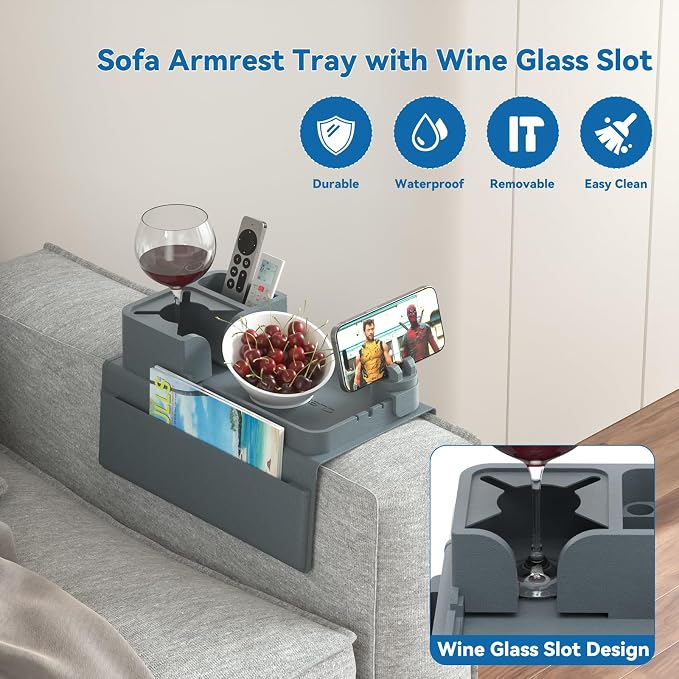 Couch Arm Cup Holder CLESOO Couch Arm Tray Anti-Slip Couch Cup Holder Silicone - Image 3