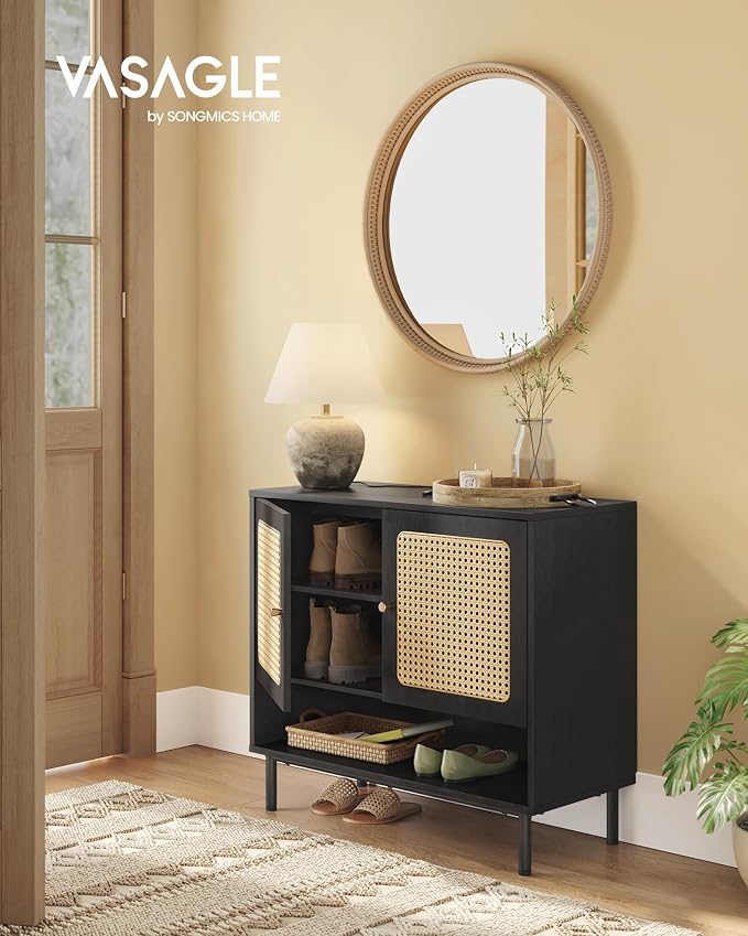 VASAGLE Natural Rattan 3-Tier Shoe Cabinet, 16 Pair Shoe Storage Cabinet - Image 2