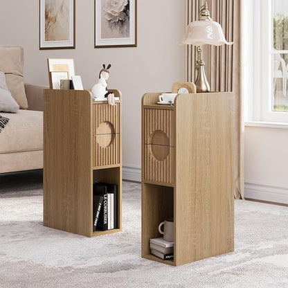 Slim Bedside Table Set of 2, Narrow Nightstand by EdartHouse
