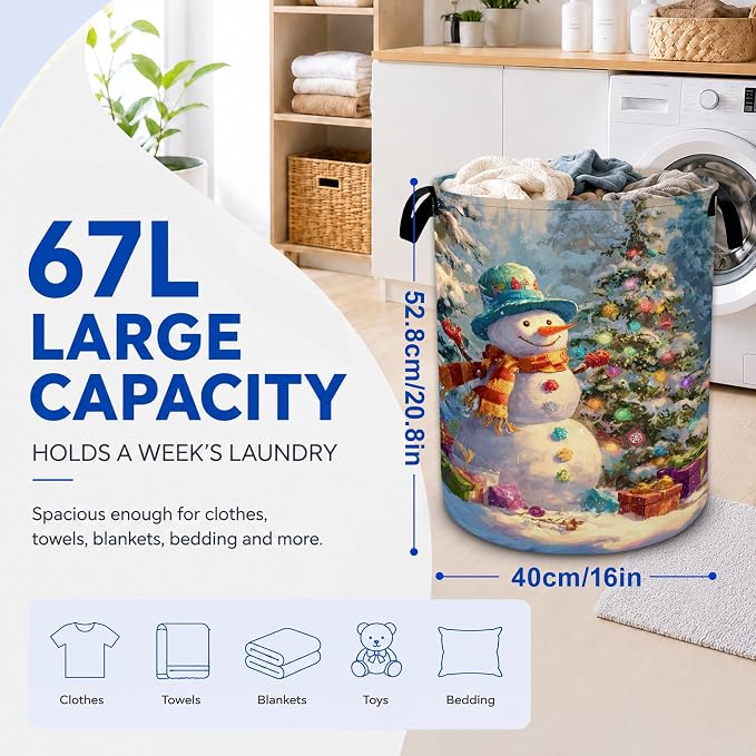 Christmas Snowman Laundry Basket, Foldable Oxford Cloth Funny Tote Bag Laundry - Image 2