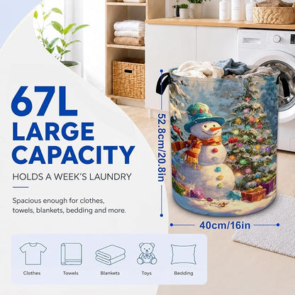 Christmas Snowman Laundry Basket, Foldable Oxford Cloth Funny Tote Bag Laundry - Image 2