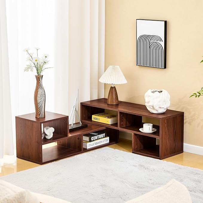 Wood L-Shaped Modular Bookshelf TV Stand - Image 5