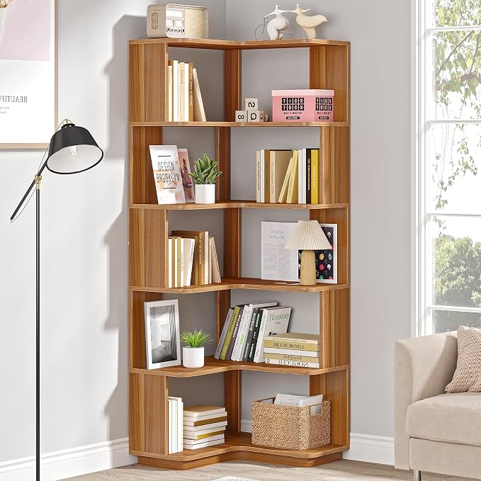 Tribesigns 6 Tier Corner Bookshelf, 64.9 Inches Tall Industrial L Shaped - Image 3