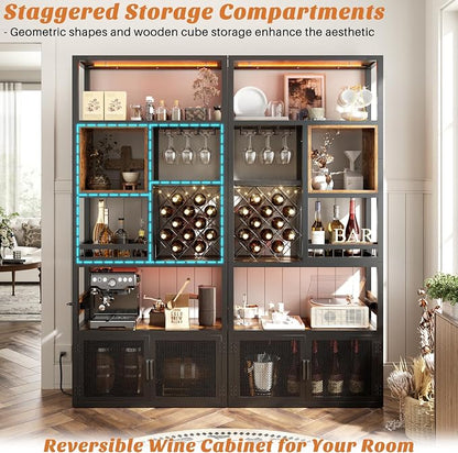 82.6" Tall Bar Cabinet with Power Outlets, 6-Tiers Reversible Wine Cabinet with - Image 5