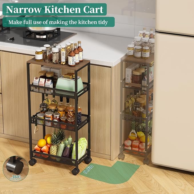 Utility Slim Storage Cart, 4 Tier Rolling Cart - Image 5