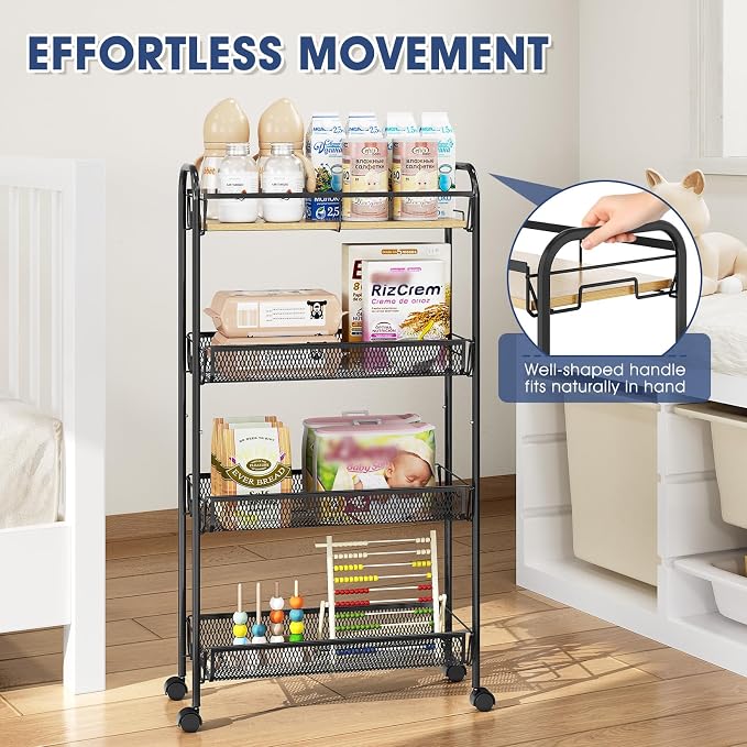TOOLF 4-Tier Rolling Cart, Metal Utility Cart, Slide Out Storage Cart - Image 3